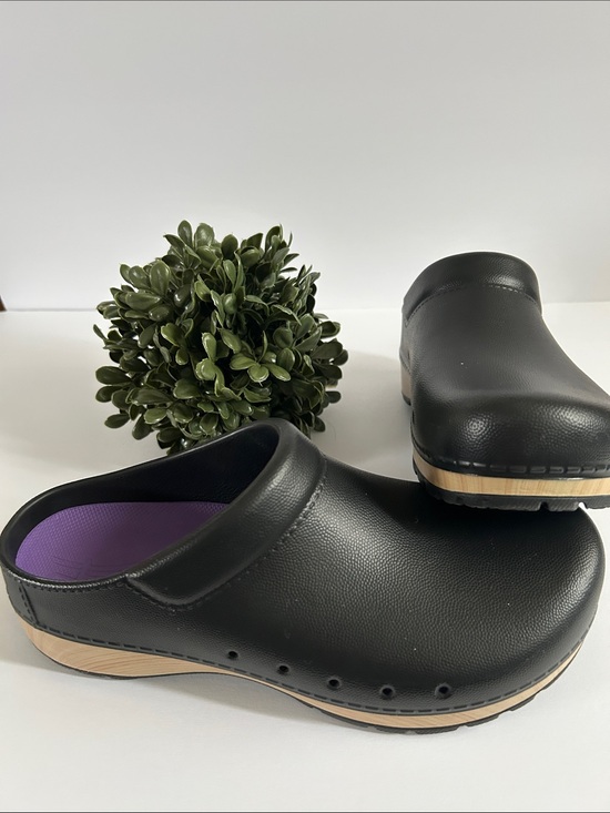 Dansko Shoes - Dansko Black Clogs with Purple Insole